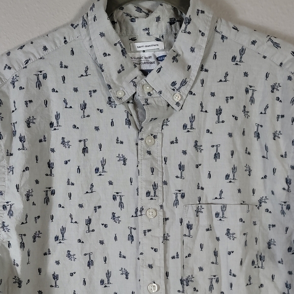 Old Navy Men Button Up Shirt Size L Slim Fit Short Sleeve Cactus Western Print - Picture 2 of 11